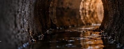 Inspection view inside a sewer pipe